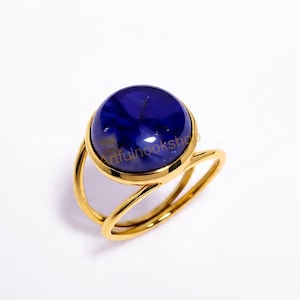 Blue Lapis Lazuli Gold Ring 925 Sterling Silver Yellow Gold Plated Ring Handmade Statement Ring Promise Engagement Ring Lapis Gift Jewelry
