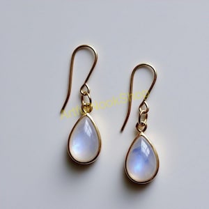 Natural Blue Moonstone Gold Earrings 925 Sterling Silver 18K Yellow Gold Plated Handmade Drop Dangle Earrings Moonstone Gold Gift Jewelry