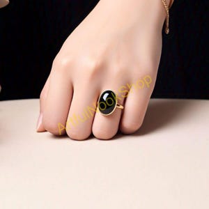 Black Onyx Gold Ring, Black Stone Ring, Onyx Ring, 925 Sterling Silver Gold Plated Ring, Engagement Ring, Wedding Gift Jewelry for Women
