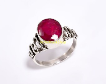 Pink Ruby Gemstone 925 Sterling Silver Handmade Statement Pink Stone Ring Jewelry Gift for Her