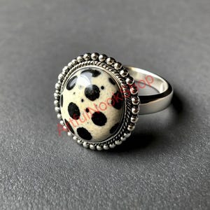 Natural Dalmatian Jasper Stone Ring, 925 Sterling Silver Ring, Statement Promise Ring, Jasper Jewelry, Christmas Gift Jewelry for Her