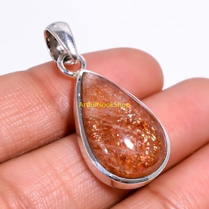 Natural Sunstone Pendant Gemstone Pendant Pure 925 Sterling Silver Pendant Necklace Statement Pendant Sunstone Christmas Gift Jewelry
