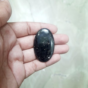 Large Oval Nuummite Cabochon Gemstones, 4 pieces 44 to 46mm Long Nuummite Cabochons Stone With Golden Dots, Big Nuummite for Jewelry Making