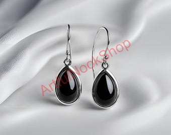Black Onyx Earrings, Gemstone Earrings, Black Stone Earrings, Handmade Earrings, 925 Sterling Silver Earrings, Jewelry Gift for Her