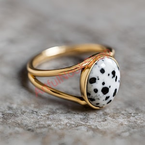 Natural Dalmatian Jasper Gold Ring, 925 Sterling Silver Gold Plated Ring, Jasper Jewelry, Statement Ring, Christmas Gift Jewelry for Her