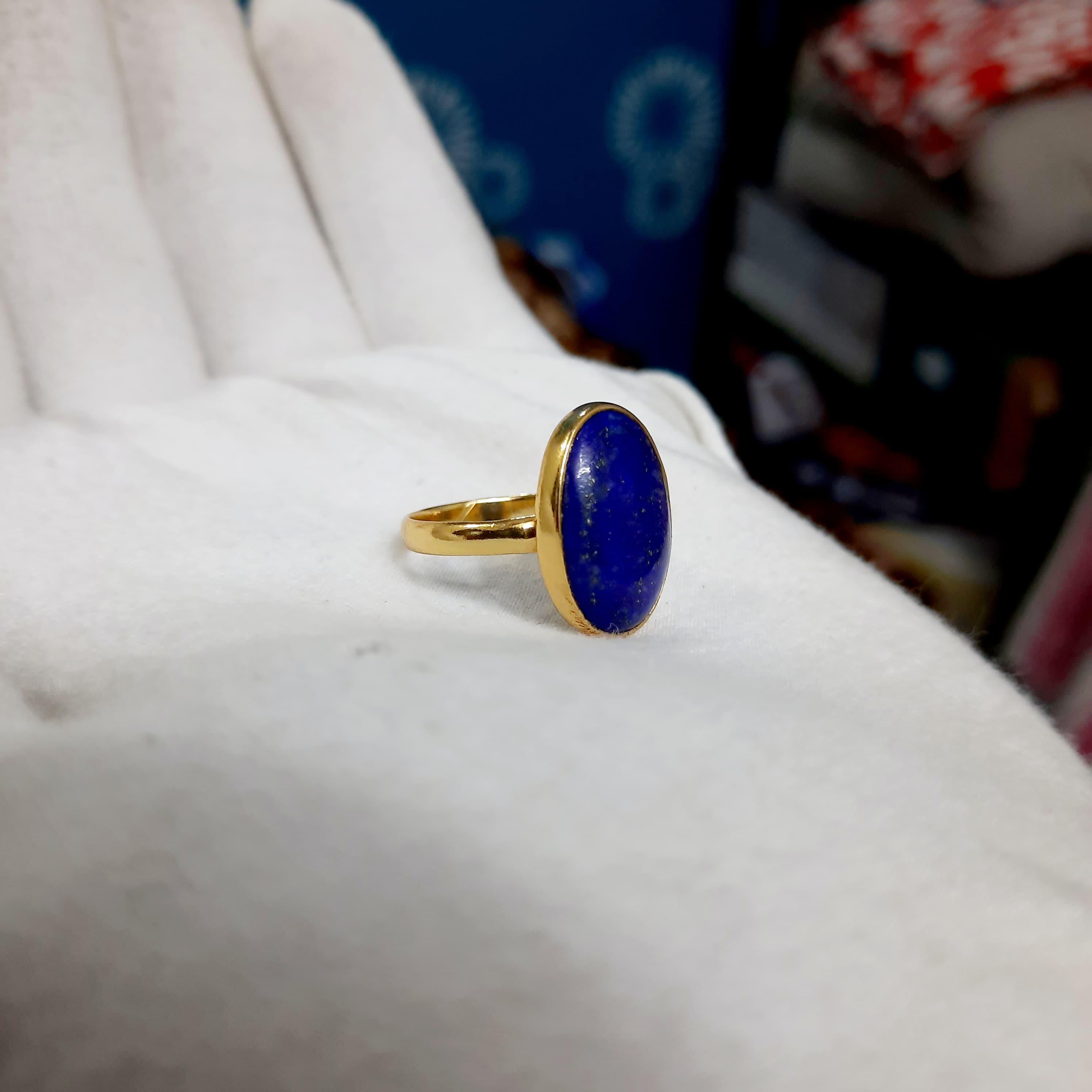 Natural Blue Lapis Lazuli Ring Blue Stone Gold Ring Solid 925 Sterling ...