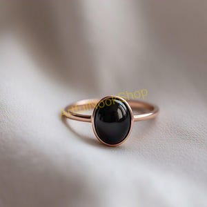Black Onyx Gemstone Ring Rose Gold Ring 925 Sterling Silver 18K Rose Gold Plated Ring Handmade Promise Ring Wedding Gift Jewelry For Women