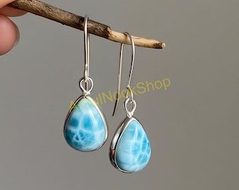 Natural Larimar Earrings, 925 Sterling Silver Earrings, Dangle Earrings, Gemstone Earrings, Statement Earrings for Women, Larimar Jewelry