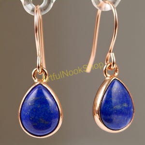 Lapis Lazuli Gold Ohrringe, Blaue Stein Ohrringe, 925 Sterling Silber Rose vergoldet Ohrringe, Baumeln Ohrringe, Valentinstag Geschenk für Sie
