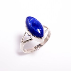 Natural Blue Lapis Lazuli Stone Ring, 925 Sterling Silver Ring, Engagement Rings, Promise Rings, Lapis Lazuli Wedding Gift Jewelry for Women