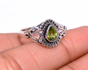 Green Peridot Cut Stone 925 Sterling Silver Handmade Unique Design Promise Minimalist Ring Christmas Gift Jewelry Anniversary Gift for Wife