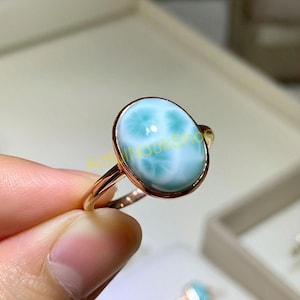 Larimar Rose Gold Ring, Solid 925 Sterling Silver Rose Gold Plated Ring, Statement Ring, Promise Ring, Engagement Rings, Larimar Jewelry