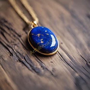 Natural Lapis Lazuli Gold Pendant, Blue Stone Pendant, 925 Sterling Silver Gold Plated Pendant, Statement Pendant Necklace, Gift for Women