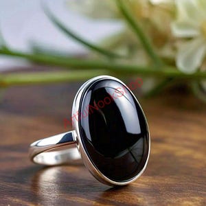 Black Onyx Ring, Onyx Ring, Large Onyx Ring, Oval Onyx Ring, Black Stone Ring, Black Onyx Ring Silver, 925 Sterling Silver Ring Gift for Her
