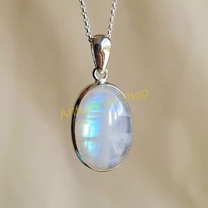 Natural Large Oval Moonstone Pendant, Blue Rainbow Moonstone Pendant, 925 Sterling Silver Pendant, Handmade Pendant for Men and Women