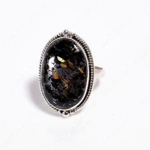 Original Greenland Nuummite Ring Unique Golden Stone Ring 925 Sterling Silver Ring Handmade Statement Ring Boho Rings Jewelry Gift for Her