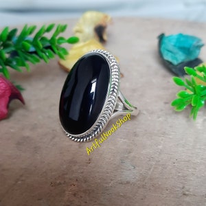 Black Onyx Ring, Onyx Ring, 925 Sterling Silver Ring, Large Onyx Ring, Oval Onyx Ring, Large Stone Statement Ring, Black Stone Handmade Ring