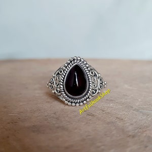 Natural Black Onyx Ring, Solid 925 Sterling Silver Handmade Promise Ring, December Birthstone, Black Crystal Ring, Gift Jewelry For Women