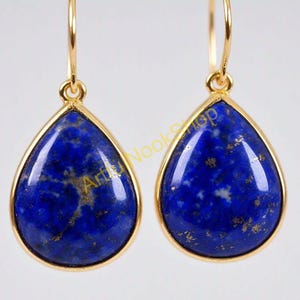 Natural Blue Lapis Lazuli Stone Yellow Gold Earrings 925 Sterling Silver Yellow Gold Plated Dangle Earrings Wedding Gift Jewelry for Women