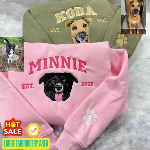 Individuell besticktes Sweatshirt mit Haustiermotiv vom Foto | Hunde oder Katzen Porträt Rundhalsausschnitt | Personalisiertes Geschenk für Tierbesitzer, Hundemamis & Katzenliebhaber