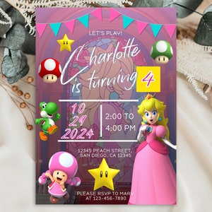 Princess Peach Invitation Birthday Invitation Digital Kids Printable Invitation Evite Party Phone Invite EDITABLE Digital