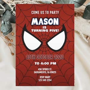Spiderman Birthday Invitation | Kids Birthday Invite Digital Download or Printed