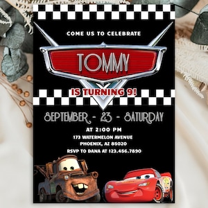 Cars Birthday Party Invitation | Cars Lightning Birthday Invite | McQueen Birthday Party Invitation | Boy Race Car Birthday Party Invite