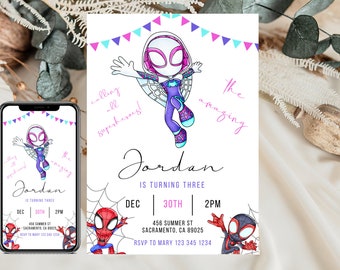 Ghost Spider Birthday Invitation: Gwen Stacy Party (Digital Download)