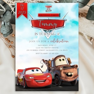 Cars Birthday Party Invitation | Cars Lightning Birthday Invite | McQueen Birthday Party Invitation | Boy Race Car Birthday Party Invite