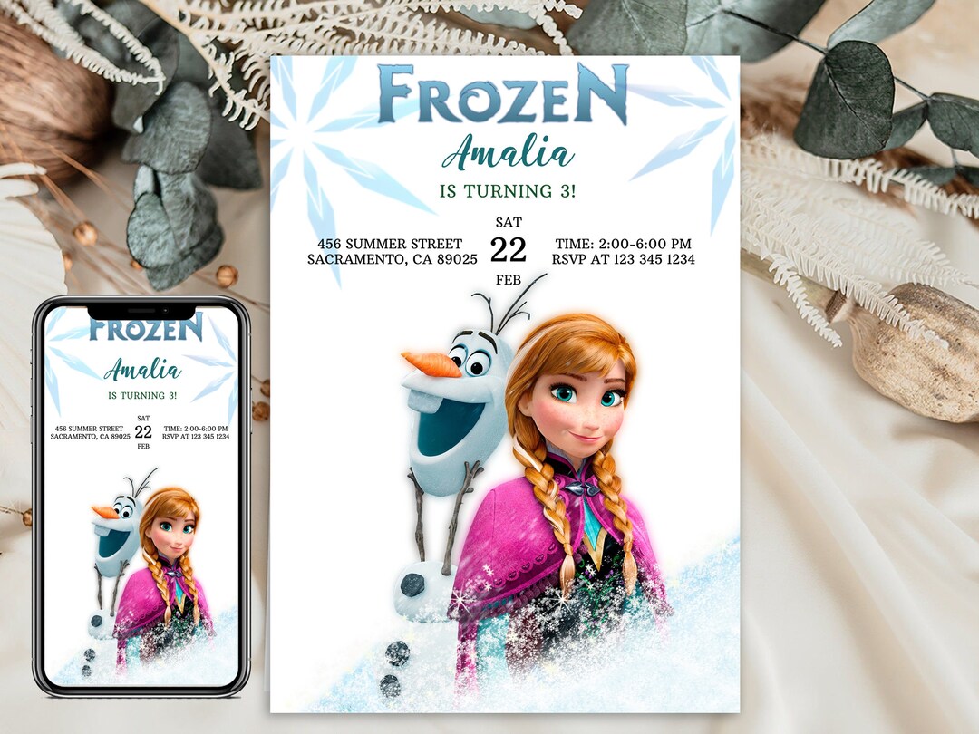 Frozen Invitation Anna Olaf Birthday Invitation Digital Kids Printable