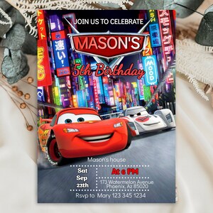 Cars Birthday Party Invitation | Cars Lightning Birthday Invite | McQueen Birthday Party Invitation | Boy Race Car Birthday Party Invite