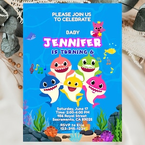 Baby Hai Geburtstagseinladungen, Baby Hai, Pink und Ombre Baby Hai unter dem Meer Jedes Alter Pool Party