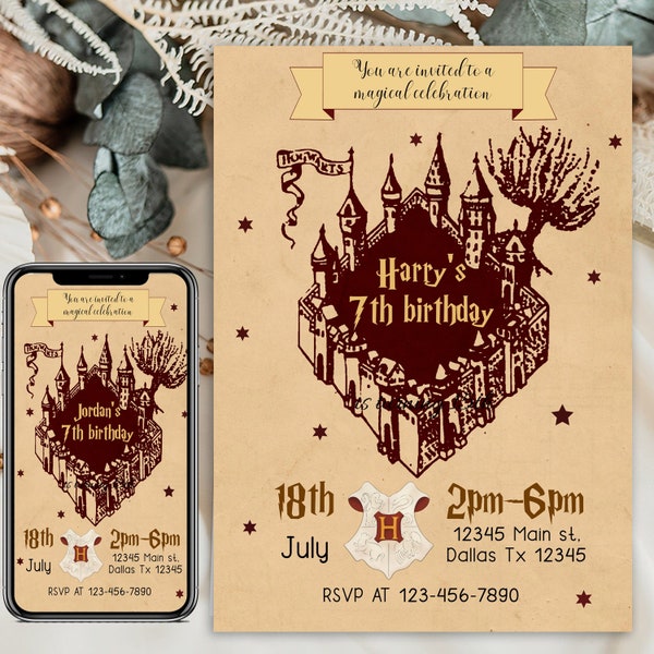 Editable Wizards Invitation, Printable Birthday Party Invitations, Digital Kids Party Invite Map, 5x7