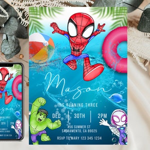 Pool Party Ghost Hulk Spidey Birthday Invitation Girl Spidey and his Amazing Friends Invite Gwen Stacy Birthday Party Invitation