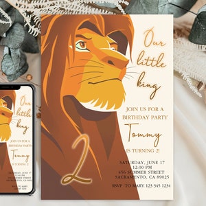 Lion King Birthday Invitation, Digital and Printable Invite
