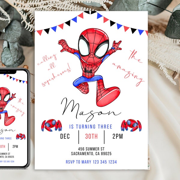 Spidey et ses amis incroyables Invitation Spidey Anniversaire Invitation Spidey Aquarelle Invitation Spidey Party Editable Invitation