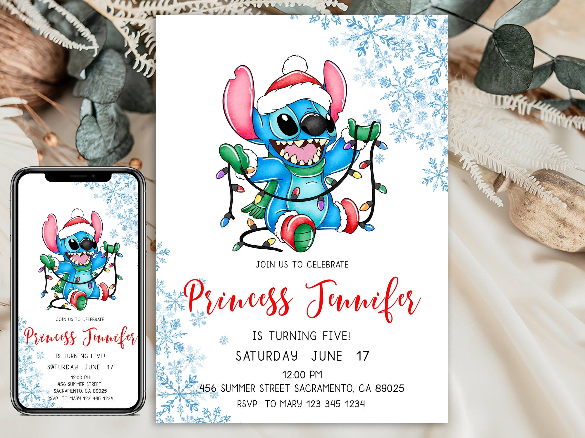 10 LILO STITCH BIRTHDAY PARTY INVITATIONS WITH ENVELOPES - 250gsm