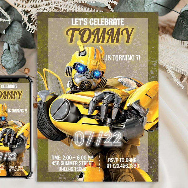 Printable invite, Rescue Bots Birthday Invitation, Bumblebee invitation, transformers party, Optimus Prime invite, Autobots party invitation