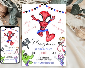 Spidey and Friends Birthday Invitation: Watercolor Party (Editable Digital Download)
