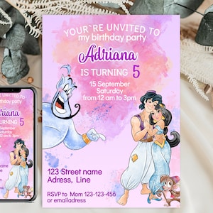 Princess Alladin Jasmine Invitation, Princess Jasmine Digital Invitation, Princess Jasmine Printable Invitation