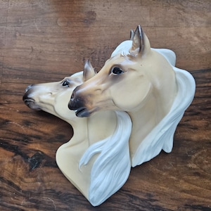 1950’s Vintage Norcrest Double Palomino Horse Head Wall Plaque, 3-D Vintage Head Bust Statues, Horse Decor, Birthday Gift, Made in Japan