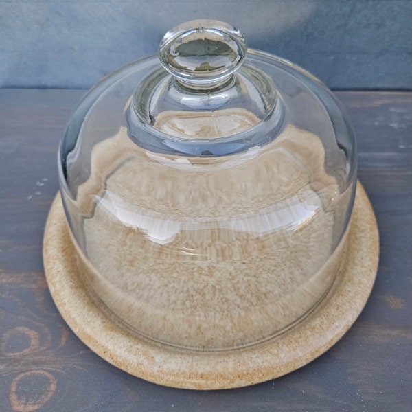 Pottery Craft Cheese Plate with Glass Dome Lid, Cheese Plate, Home Decor