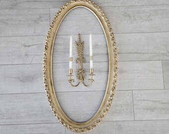 Vintage Brass Bow With Wheat Sheaf Wall Mount Double Candlestick Sconce.  French Brass Candle Holder, Gold-Colored Candleholder Wall Hanging