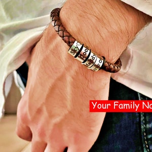 Personalized Leather Beaded Bracelet, Custom Handmade Name Bracelet, Fathers Day Gift for Him, Dad, Father, Boyfriend, Anniversary, Birthday