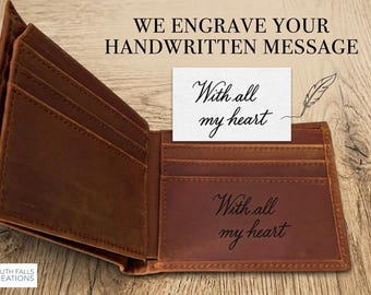 Personalized Leather Wallet for Men, Custom Handmade Bifold with RFID Blocking, Engraved Message, Logo, Picture Gift for Him, Graduation