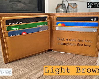 Personalized Leather Wallet for Men, Custom Handmade Bifold with RFID Blocking, Engraved Message, Logo, Picture Gift for Him, Graduation