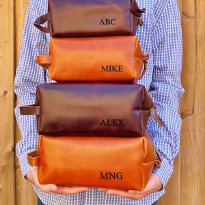 Personalized Groomsmen Gift Leather Dopp kit, Leather Travel Bag for Anniversary, Fathers Day, Him, Dad, Boyfriend, Customized Toiletry Bag