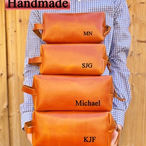 Personalized Christmas Gift Leather Dopp Kit, Leather Travel Bag for Anniversary, Groomsmen, Him, Dad, Boyfriend, Customized Toiletry Bag