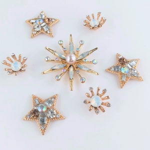 Star Fridge Magnets, Muted Gold and Opal Stars Luxury Magnets Set of 7, Housewarming Gift