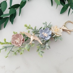 Flower Bird Keychain, Bag / Purse Clip, Lobster Clasp Keyring